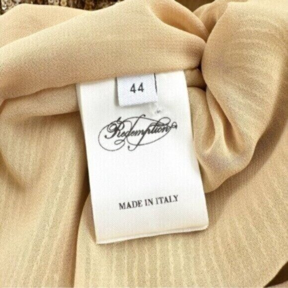 Redemption Runway Gold Sequin Draped Floral Turtleneck Mini Dress Size L - Picture 12 of 16